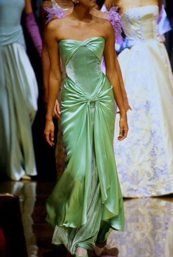 Weitese Dress Prom Dress Stores Green Strapless Sheath Velvet Satin Vintage Evening Dress Formal Dresses
